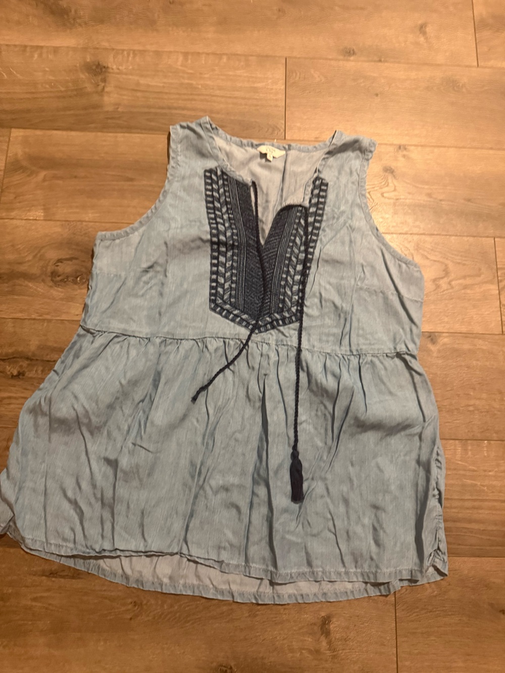 crown & ivy Light Blue Tunic with Navy Trim